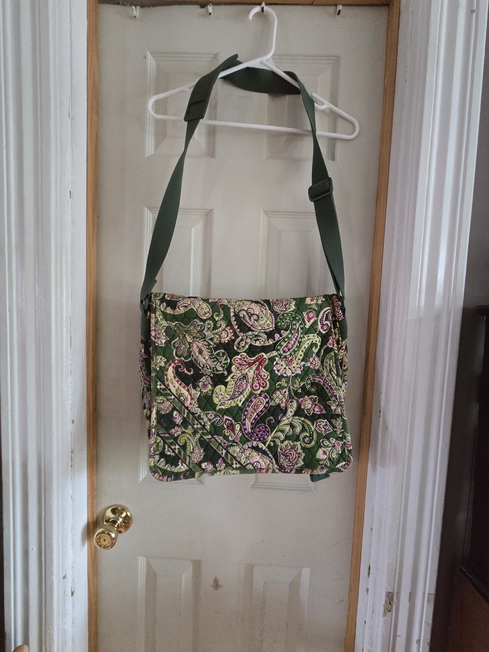 Vera Bradley Green Paisley Quilted Shoulder Messenger Bag